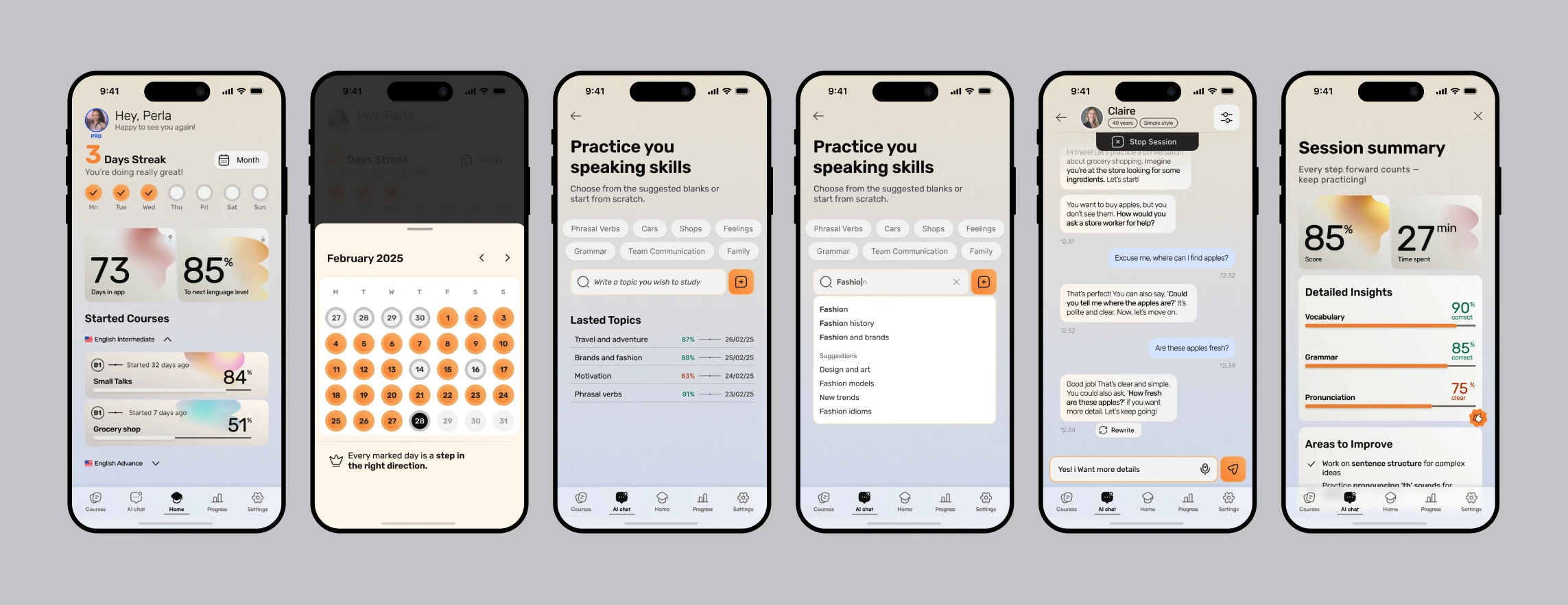 Sumemo language app ui mockup 1
