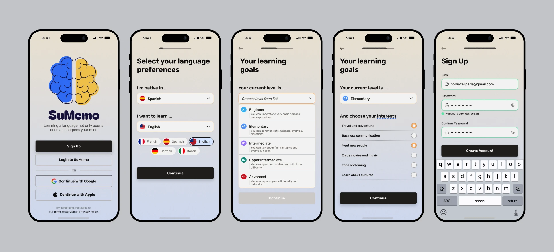 Sumemo language app ui mockup 2
