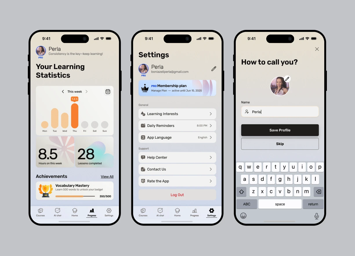 Sumemo language app ui mockup 4